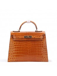 Fake Hermes Kelly 32cm Shoulder Bag Wheat Croco Patent Leather K32 Gold Tl1465Iw51