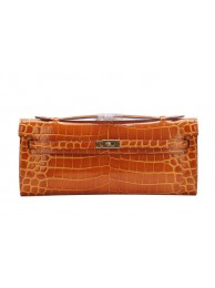 Fake Hermes Kelly Clutch Bag Croco Leather K1002 Brown Tl1468xR88