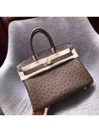 Fake Hermes Real ostrich leather birkin bag BK35 brown Tl746pE71