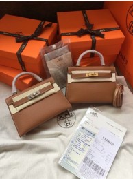 First-class Quality Hermes Kelly 19cm Shoulder Bags Epsom Leather KL19 brown Tl424fm32