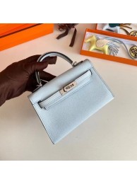 First-class Quality Hermes Kelly 19cm Shoulder Bags Epsom Leather KL19 Silver hardware Glacier blue Tl188Sf41