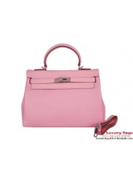 First-class Quality Hermes Kelly 32CM Top Handle Bag Pink Clemence Leather Silver Tl1884fm32