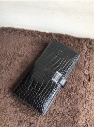 Hermes 100% genuine crocodile leather kelly Wallet 33569 black Tl2051VF54