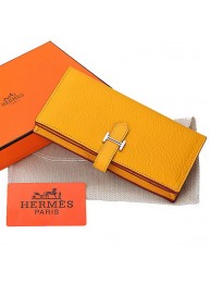 Hermes Bearn Japonaise Bi-Fold Wallet Grainy Leather A208 Yellow Tl2200lk46