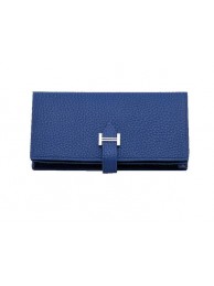 Hermes Bearn Japonaise Bi-Fold Wallet Grainy Leather H68942 Blue Tl2181DS71