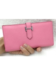 Hermes Bearn Japonaise Bi-Fold Wallet Litchi Leather A208 Pink Tl2114uZ84