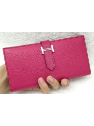 Hermes Bearn Japonaise Bi-Fold Wallet Litchi Leather A208 Rose Tl2111ED90