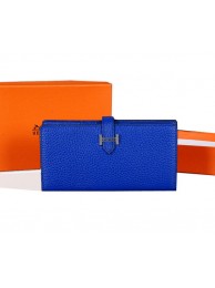 Hermes Bearn Japonaise Bi-Fold Wallet Original Leather A1018 Blue Tl2186Qu69