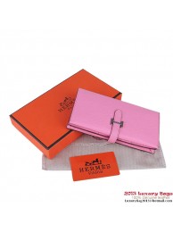 Hermes Bearn Japonaise Clemence Leather Wallet H005 Pink Tl2278iv85