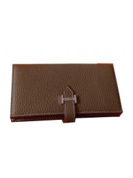 Hermes Bearn Japonaise Grainy Leather Wallet H8622W Grey Tl2155nU55