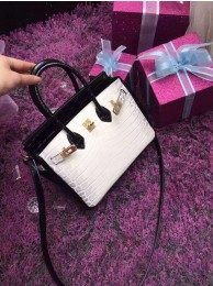 Hermes Birkin 25CM Shoulder Bag White&Black Croco Leather H25 Gold Tl1022dw37