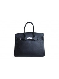 Hermes Birkin 35CM Tote Bag Black&Rose Clemence Leather H35 Silver Tl1754zS17