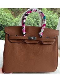 Hermes Birkin 35CM Tote Bag Brown Litchi Leather BK35 Silver Tl1109MB38