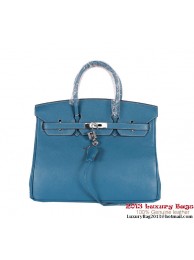 Hermes Birkin 35CM Tote Bag Clemence Leather H-35 Blue Tl1896EW67