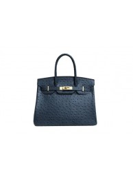Hermes Birkin 35CM Tote Bag Dark Blue Ostrich Leather BK35 Gold Tl1790nU55