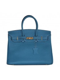 Hermes Birkin 35CM Tote Bag Light Blue Clemence Leather H6089 Gold Tl1794Rc99