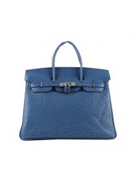 Hermes Birkin 35CM Tote Bags Blue Ostrich Leather H6089 Silver Tl1427np57