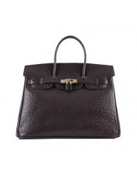 Hermes Birkin 35CM Tote Bags Dark Brown Ostrich Leather H6089 Gold Tl1429Rc99
