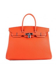 Hermes Birkin 35CM Tote Bags Orange Grainy Leather H-35 Silver Tl1425nU55