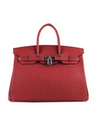 Hermes Birkin 35CM Tote Bags Red Grainy Leather H-35 Silver Tl1419LG44