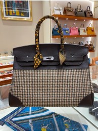 Hermes Birkin Bag Original Leather 35CM 17888 Houndstooth Dark Brown Tl398ER88