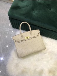 Hermes Birkin Bag Original Leather Ostrich skin HBK2530 cream Tl474Oq54