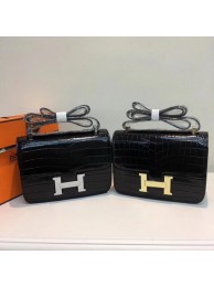 Hermes Constance Bag Croco Leather H9978C Black Tl876TP23