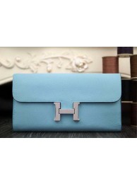 Hermes Constance Long Wallets Original Leather HA909 SkyBlue Tl2135Av26