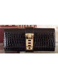 Hermes Croco Leather Clutch H88017 Black Tl1029MO84