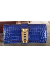 Hermes Croco Leather Clutch H88017 Blue Tl1027nE34