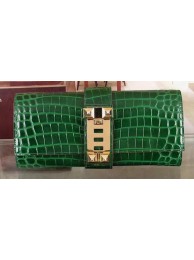 Hermes Croco Leather Clutch H88017 Green Tl1026FT35