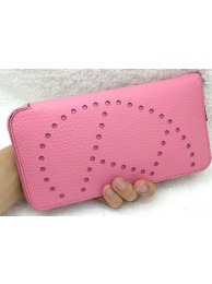 Hermes Evelyn Long Zip Wallet Litchi A808 Pink Tl2122nE34