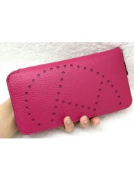 Hermes Evelyn Long Zip Wallet Litchi A808 Rose Tl2121FT35