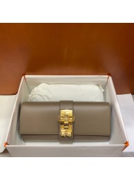 Hermes H Medor swift Leather Clutch 37566 gray&Gold hardware Tl128Nw52