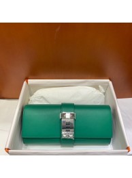Hermes H Medor swift Leather Clutch 37566 green&Silver hardware Tl125lu18