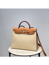 Hermes Herbag 31CM Original Canvas Leather & Calfskin 48887 Offwhite&Camel Tl123Bw85
