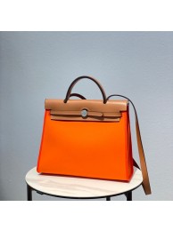 Hermes Herbag 31CM Original Canvas Leather & Calfskin 48887 orange&brown Tl122yj81