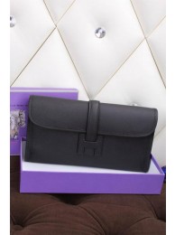 Hermes Jige Clutch Bag Calfskin Leather H258 Black Tl1491zd34