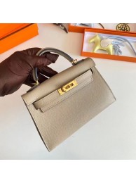 Hermes Kelly 19cm Shoulder Bags Epsom Leather KL19 Gold hardware Pearl grey Tl183SS41