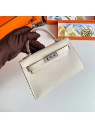 Hermes Kelly 19cm Shoulder Bags Epsom Leather KL19 Silver hardware Cream Tl194Hn31