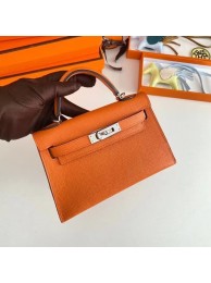 Hermes Kelly 19cm Shoulder Bags Epsom Leather KL19 Silver hardware orange Tl210Lp50
