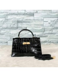 Hermes Kelly 19cm Tote Bag crocodile Leather KL19 Black Tl687wv88