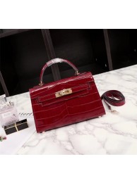 Hermes Kelly 19cm Tote Bag crocodile Leather KL19 fuchsia Tl760FA31