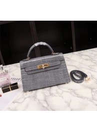 Hermes Kelly 19cm Tote Bag crocodile Leather KL19 grey Tl761zd34