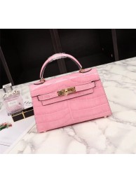 Hermes Kelly 19cm Tote Bag crocodile Leather KL19 pink Tl763ER88