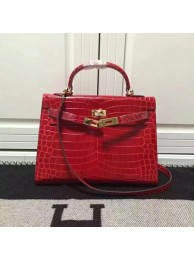 Hermes Kelly 28cm Shoulder Bag Croco Leather K28 Red Tl901DV39