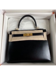 Hermes Kelly 28cm Shoulder Bags Smooth Leather KL28 Black Tl397Yf79