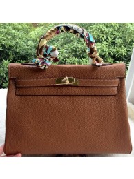 Hermes Kelly 32cm Shoulder Bag Brown Calfskin Leather K32CL Gold Tl1094VI95