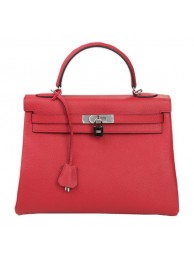Hermes Kelly 32cm Shoulder Bag Burgundy Original Leather K32 Silver Tl1654Hn31