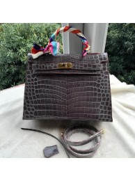 Hermes Kelly 32cm Shoulder Bag Croco Leather K32CO Grey Tl1258tQ92